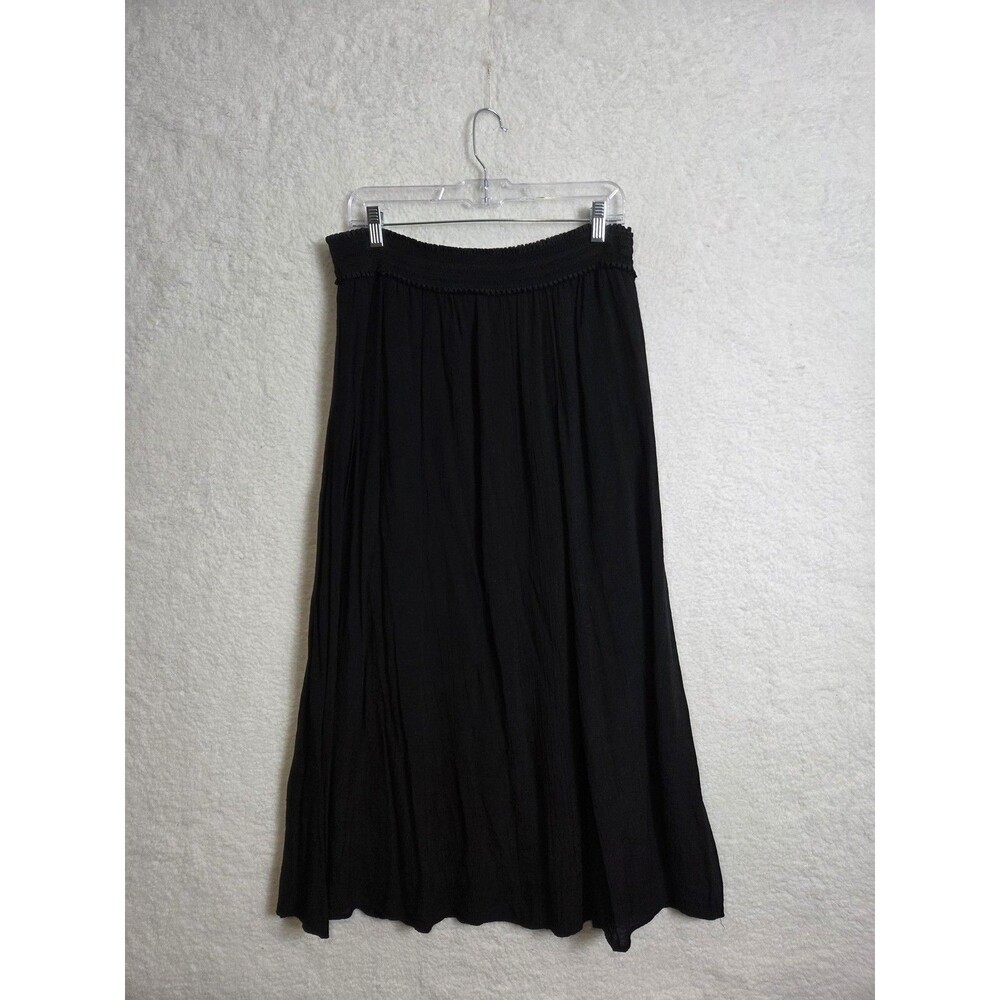 Dana Buchman‎ Long Maxi Skirt L Black Elastic Waist Lined Boho Flowy Poetcore